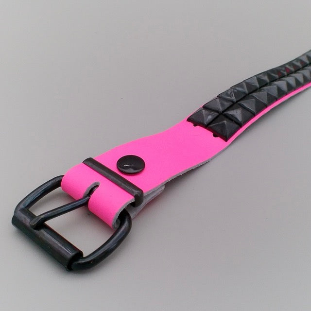 pink-real-leather-belt-with-two-rows-of-black-pyramid-studs