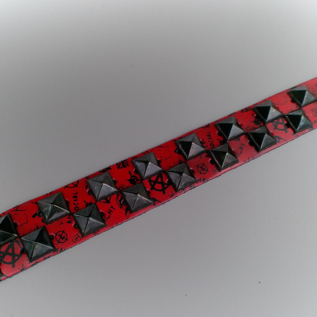Belt 2-Row Punk Design Black Pyramid Studs